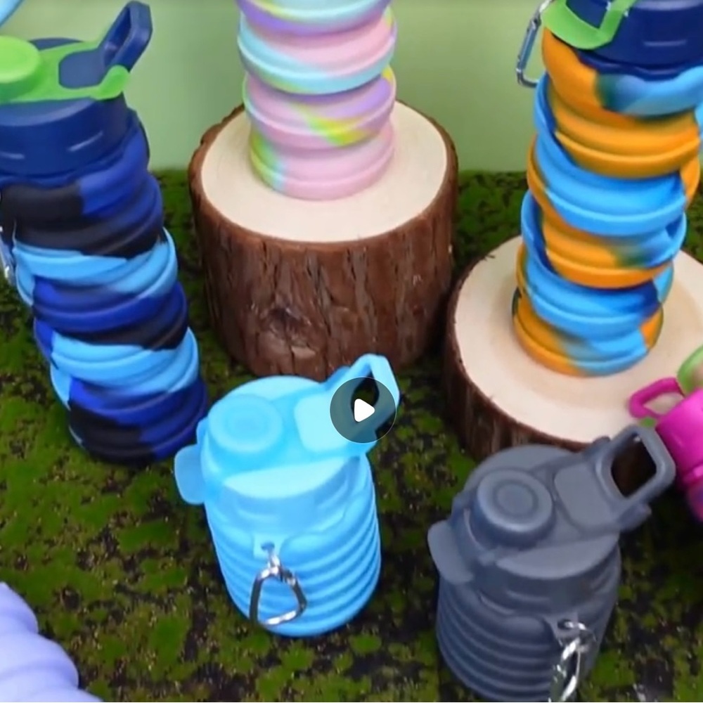 New in bag,  A Pair(2) of colorful, Collapsible Silicone Water Bottles